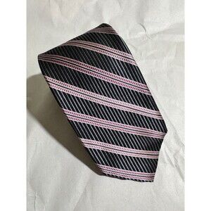 ROBERT TALBOTT Monterey Designed 100% Silk Tie Black/Purple Striped 58"x3" USA
